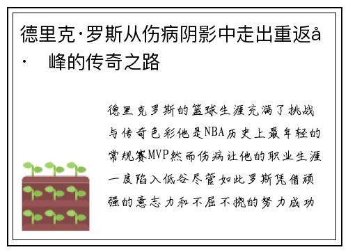 德里克·罗斯从伤病阴影中走出重返巅峰的传奇之路